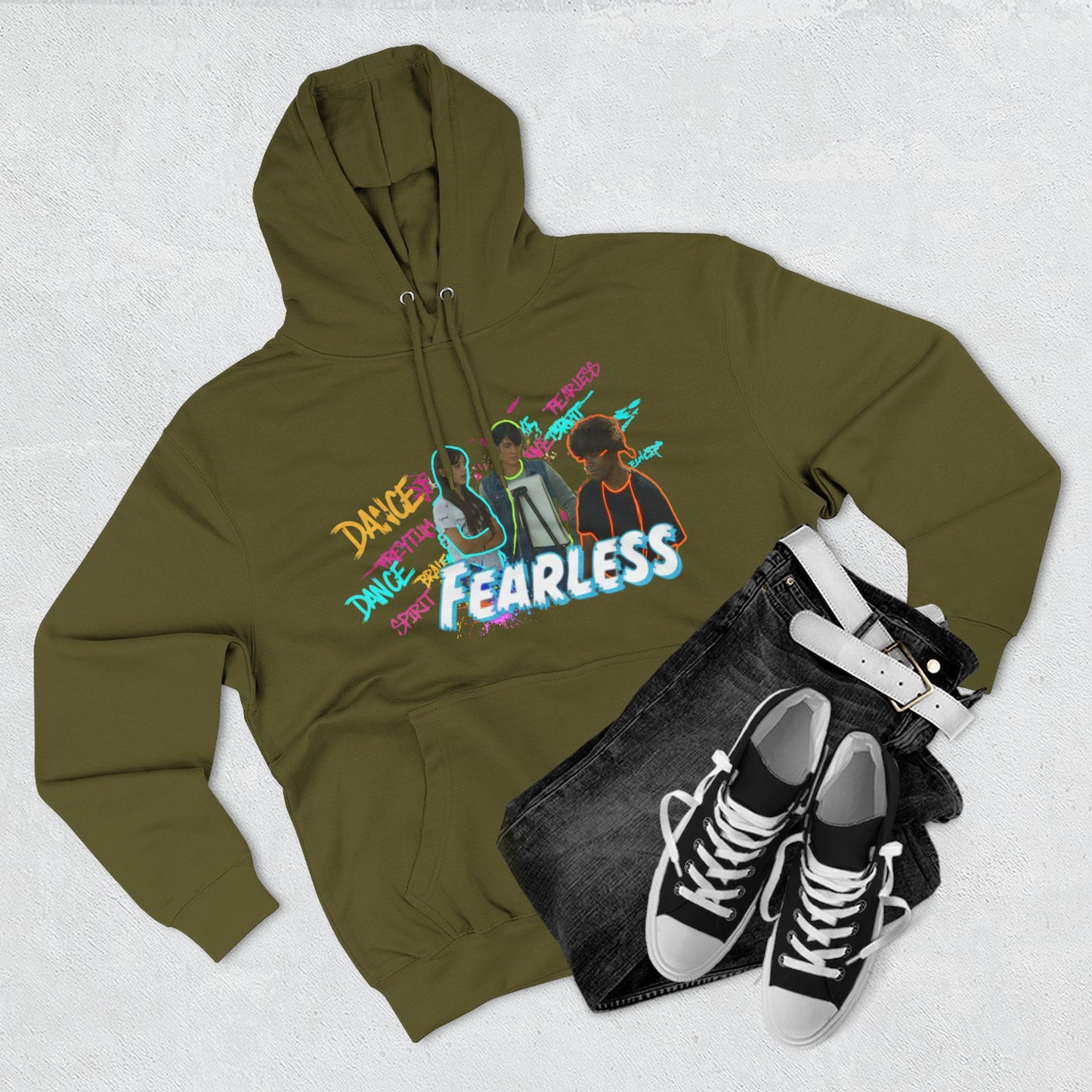 Fearless Three-Panel Fleece Hoodie, Dance Apparel, Motivational Gift, Streetwear, Comfort Wear, Unisex Fashion