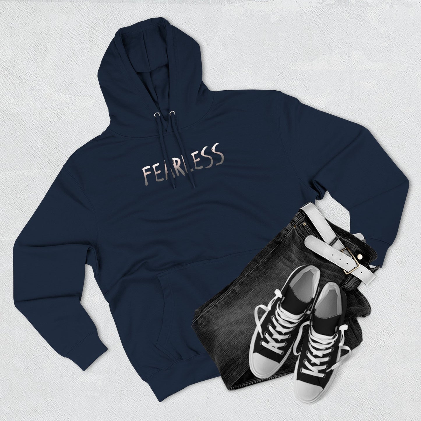 Fearless Three-Panel Fleece Hoodie, Cozy Sweatshirt, Outdoor Hoodie, Unique Gift for Kids, Perfect for Autumn, Inspirational Wear
