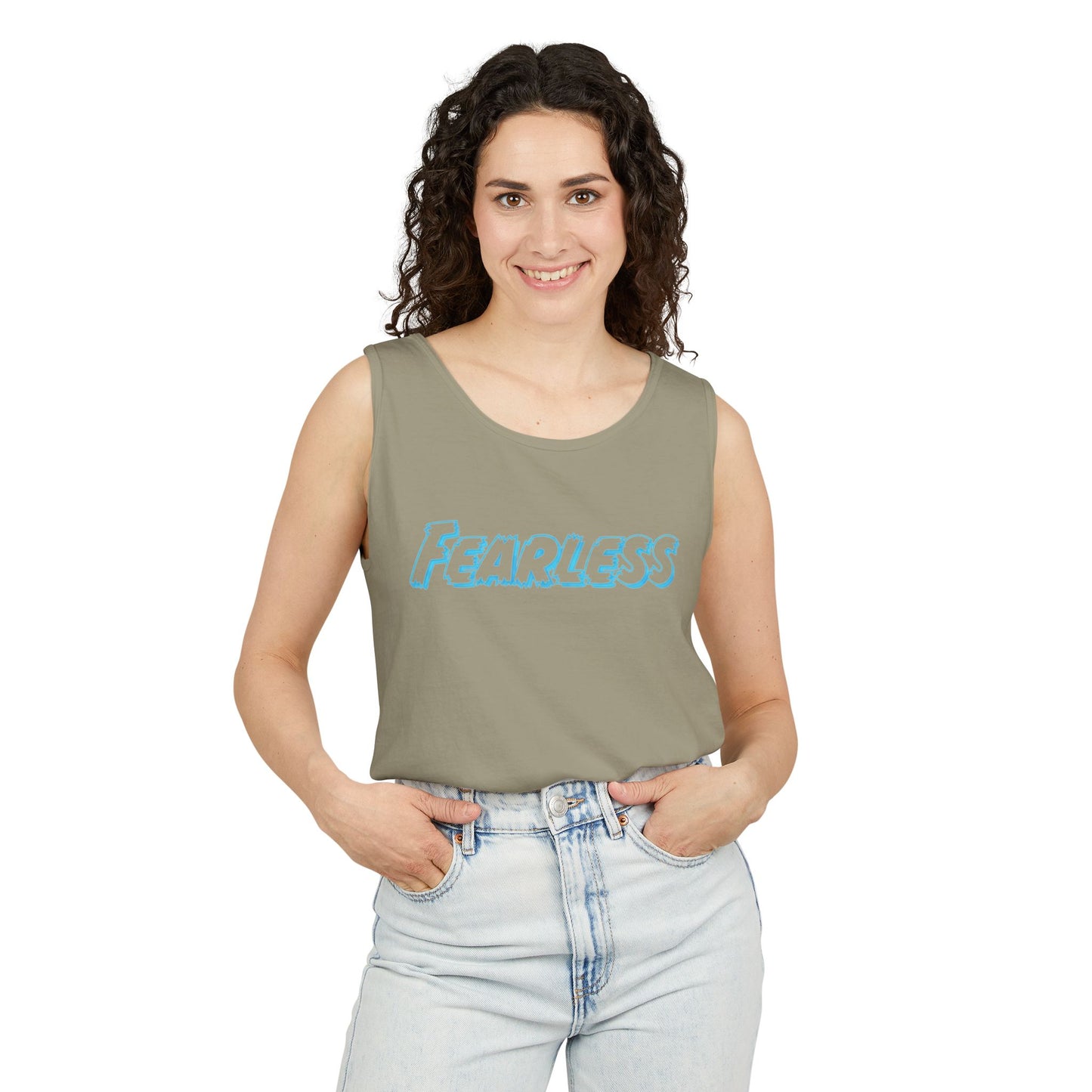 Fearless Unisex Garment-Dyed Tank Top | Summer Apparel, Motivational Wear, Vibrant Beachwear, Casual Outfit, Gift for Confidence