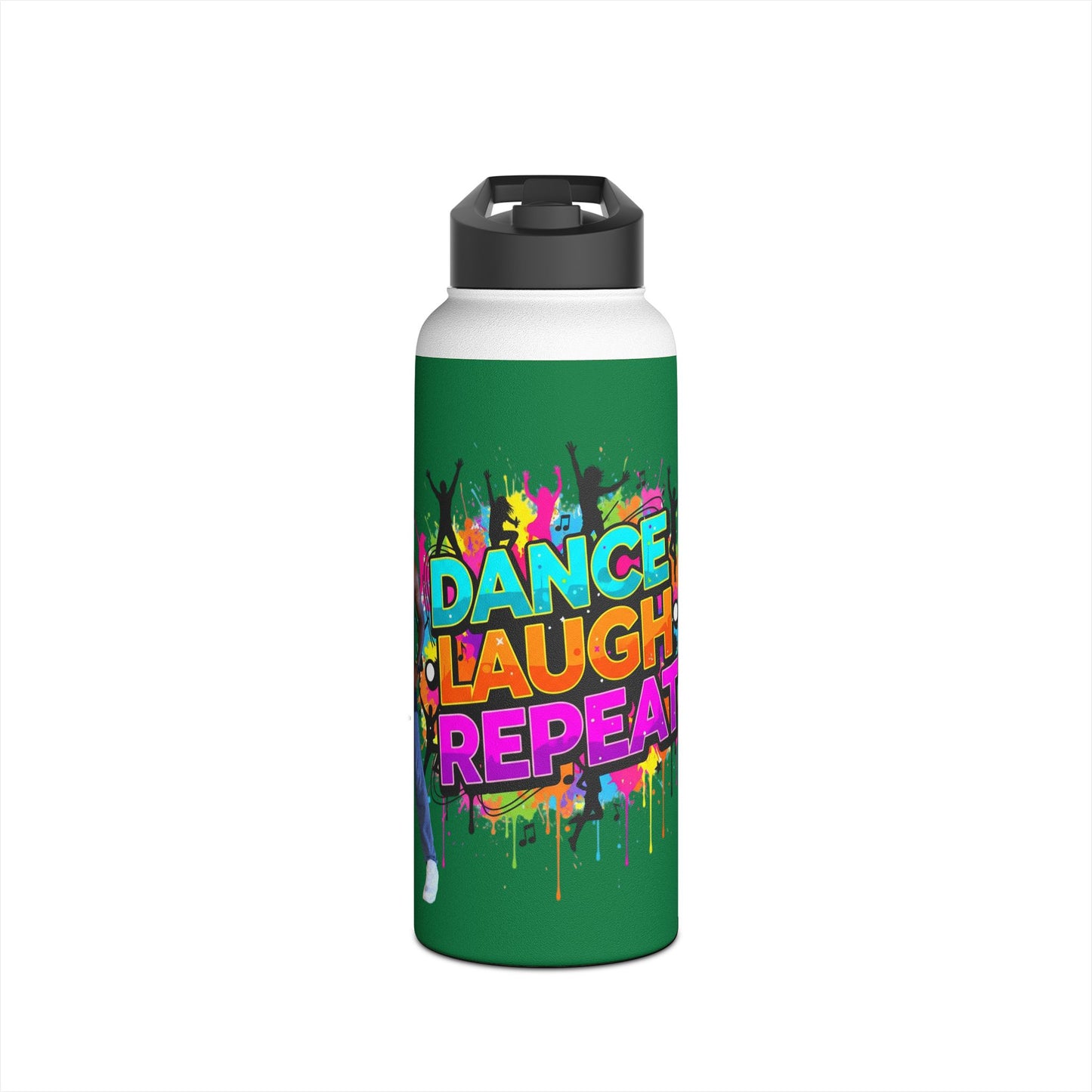 Colorful Motivational Stainless Steel Water Bottle - Dance, Laugh, Repeat, Fearless, Eco-Friendly, Fitness, Gym, Unique Gift Featuring Ekandem