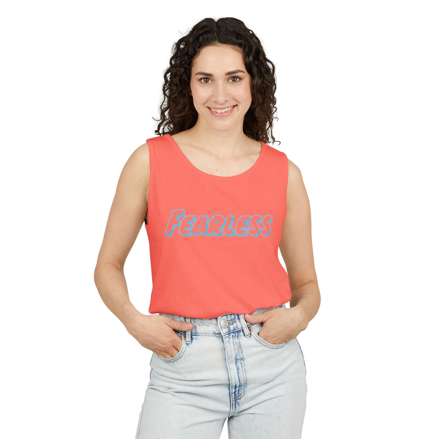 Fearless Unisex Garment-Dyed Tank Top | Summer Apparel, Motivational Wear, Vibrant Beachwear, Casual Outfit, Gift for Confidence