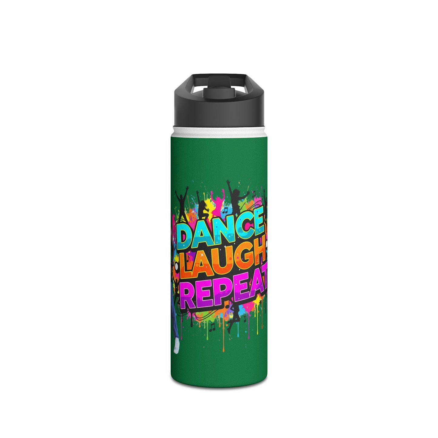 Colorful Motivational Stainless Steel Water Bottle - Dance, Laugh, Repeat, Fearless, Eco-Friendly, Fitness, Gym, Unique Gift Featuring Ekandem