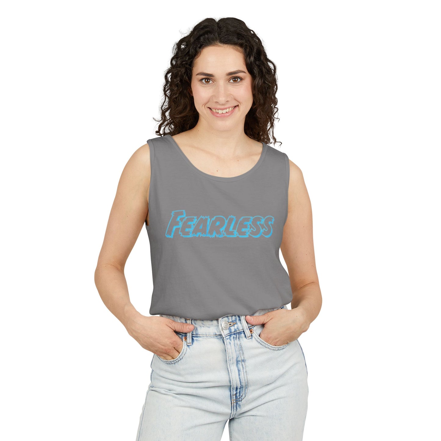 Fearless Unisex Garment-Dyed Tank Top | Summer Apparel, Motivational Wear, Vibrant Beachwear, Casual Outfit, Gift for Confidence