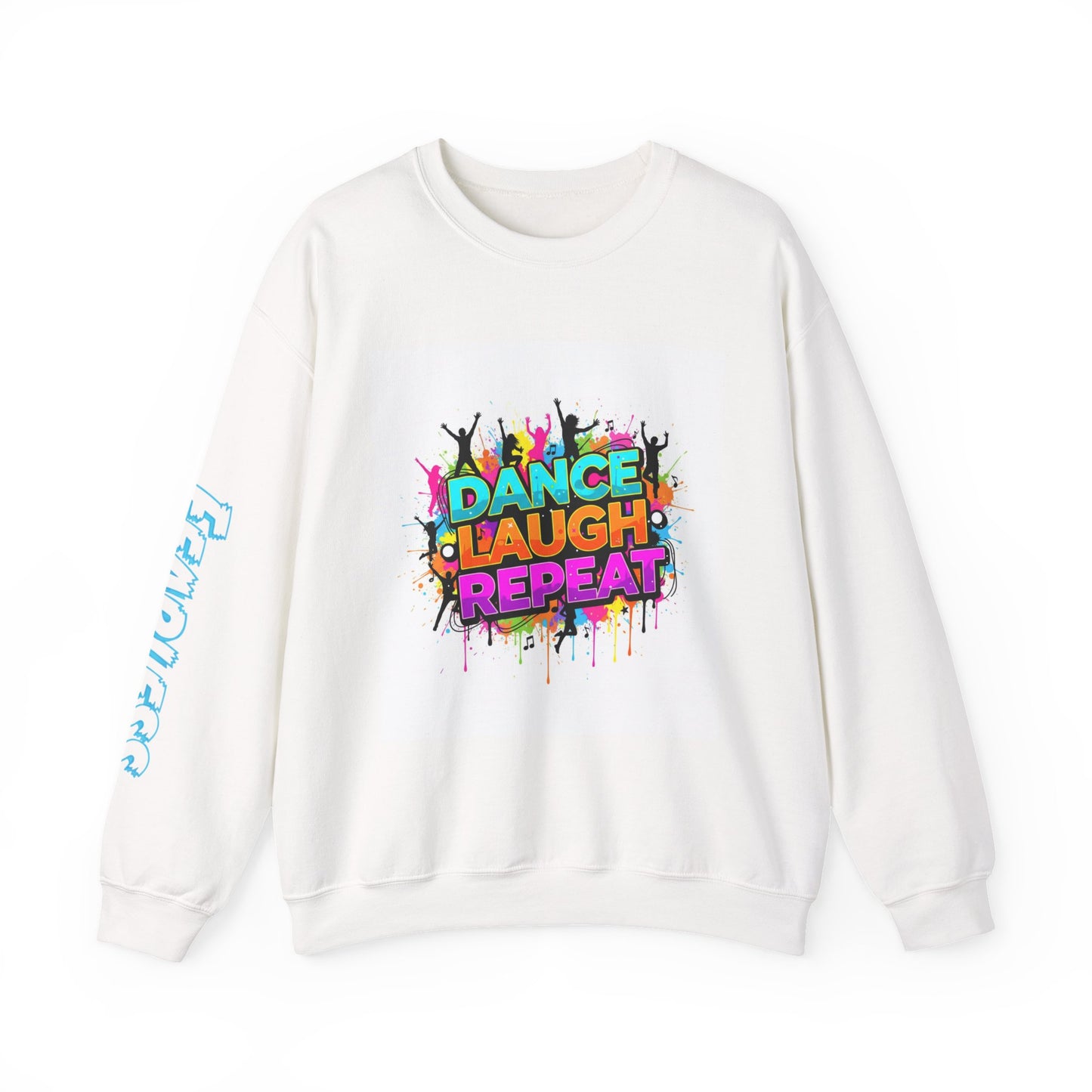 Colorful Dance Laugh Repeat Sweatshirt, Cozy Gift for Dancers, Fun Unisex Pullover, Perfect for Parties & Celebrations, Trendy Casual Wear