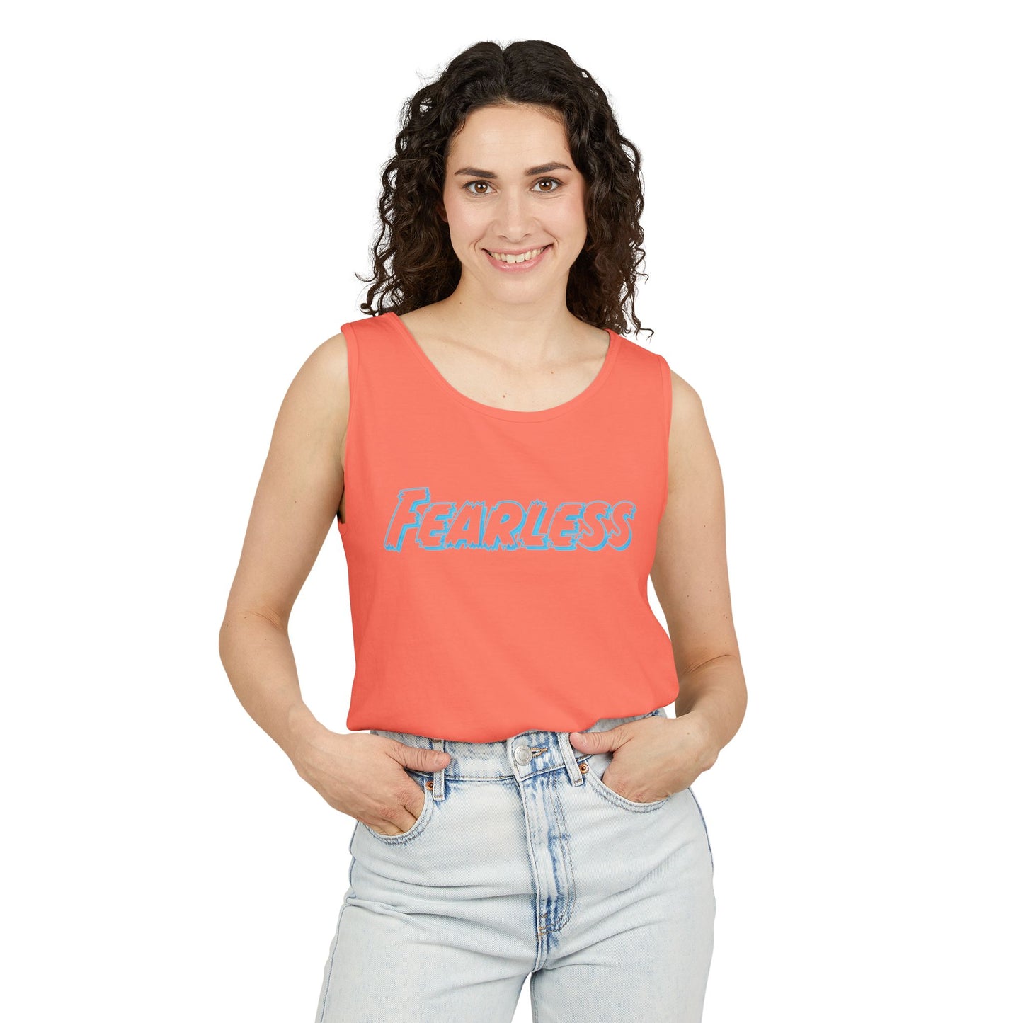 Fearless Unisex Garment-Dyed Tank Top | Summer Apparel, Motivational Wear, Vibrant Beachwear, Casual Outfit, Gift for Confidence