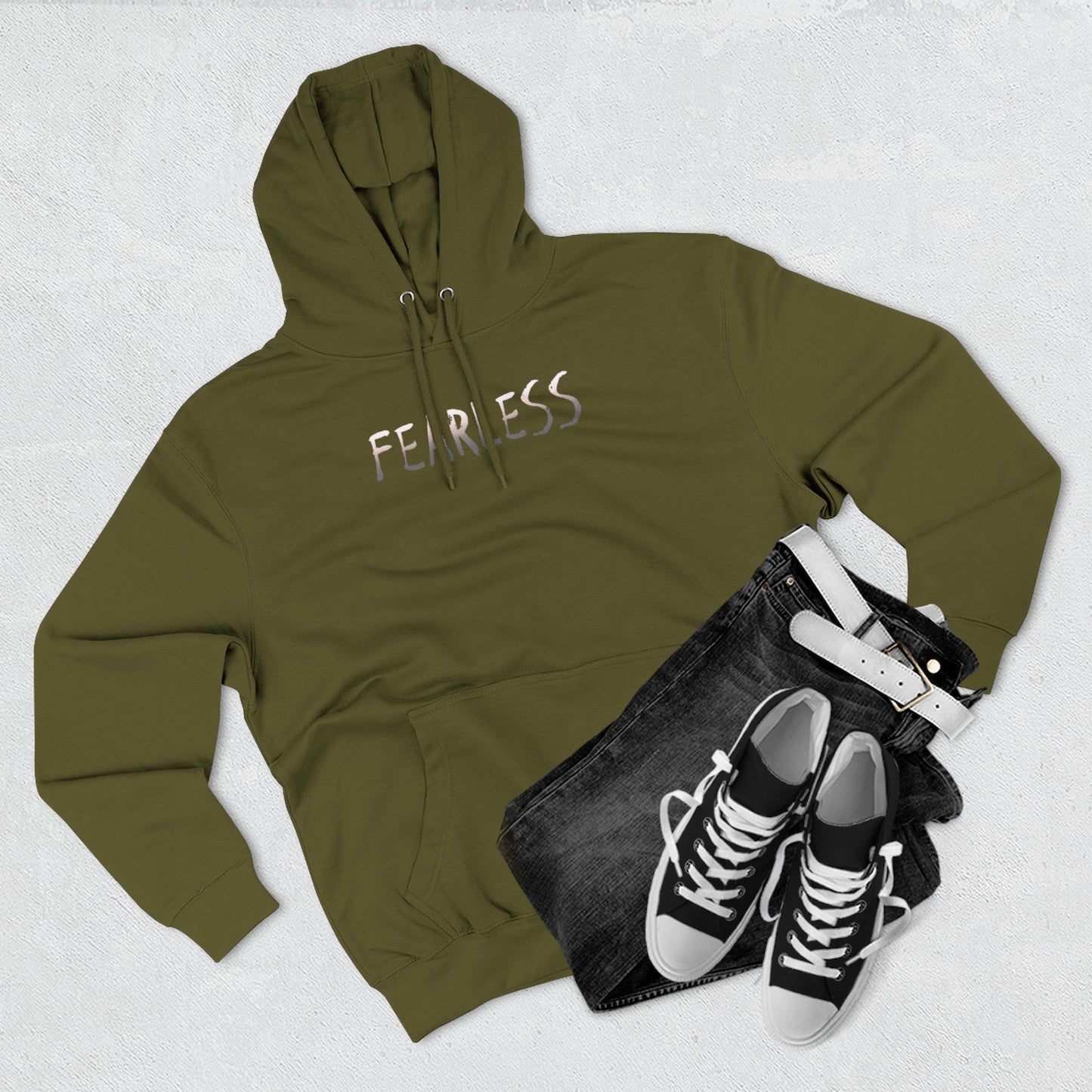 Fearless Three-Panel Fleece Hoodie, Cozy Sweatshirt, Outdoor Hoodie, Unique Gift for Kids, Perfect for Autumn, Inspirational Wear