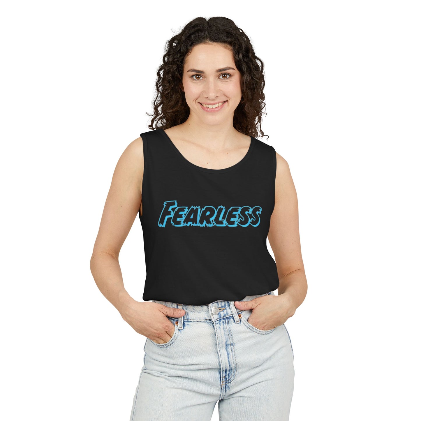 Fearless Unisex Garment-Dyed Tank Top | Summer Apparel, Motivational Wear, Vibrant Beachwear, Casual Outfit, Gift for Confidence
