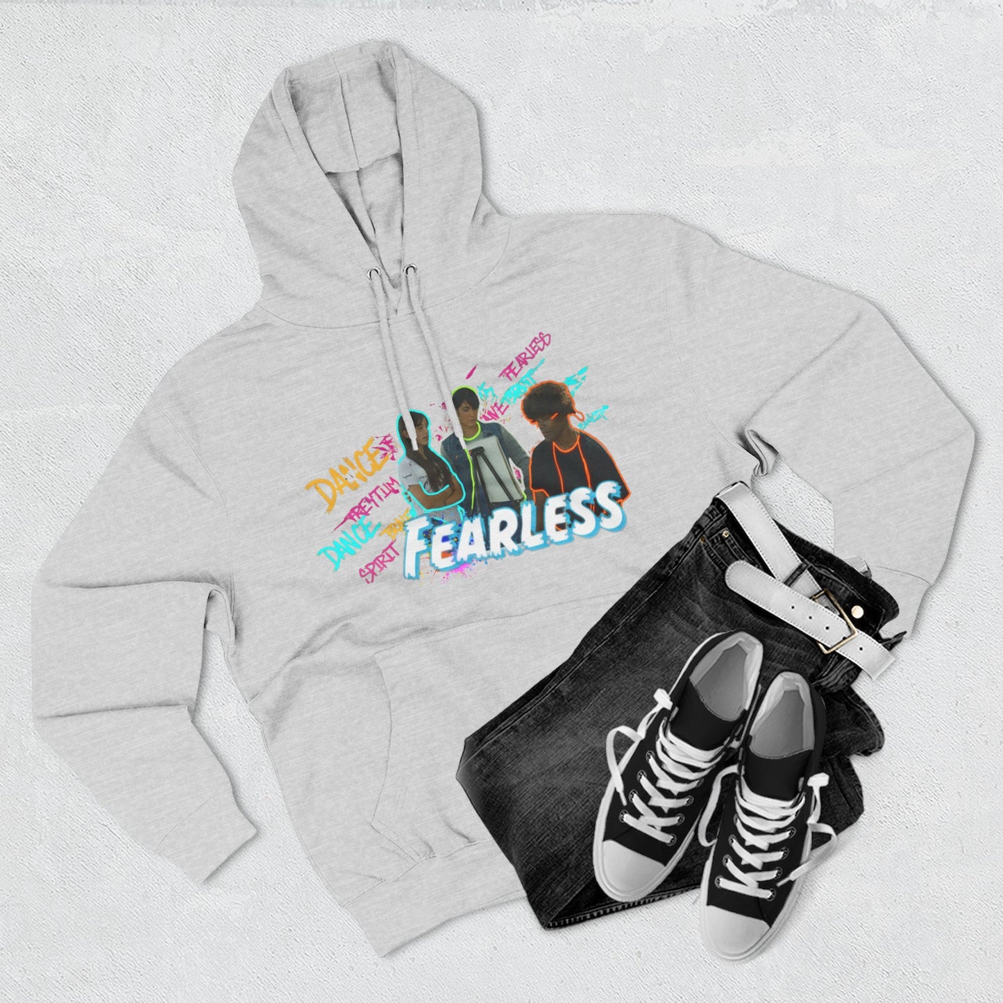 Fearless Three-Panel Fleece Hoodie, Dance Apparel, Motivational Gift, Streetwear, Comfort Wear, Unisex Fashion