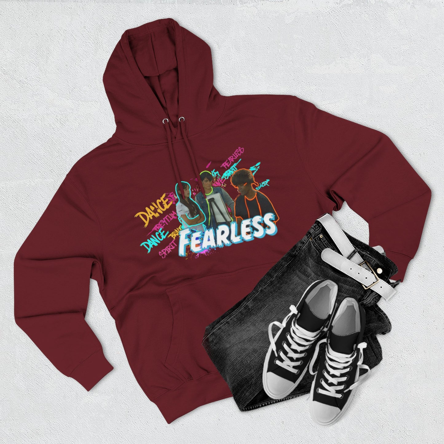 Fearless Three-Panel Fleece Hoodie, Dance Apparel, Motivational Gift, Streetwear, Comfort Wear, Unisex Fashion