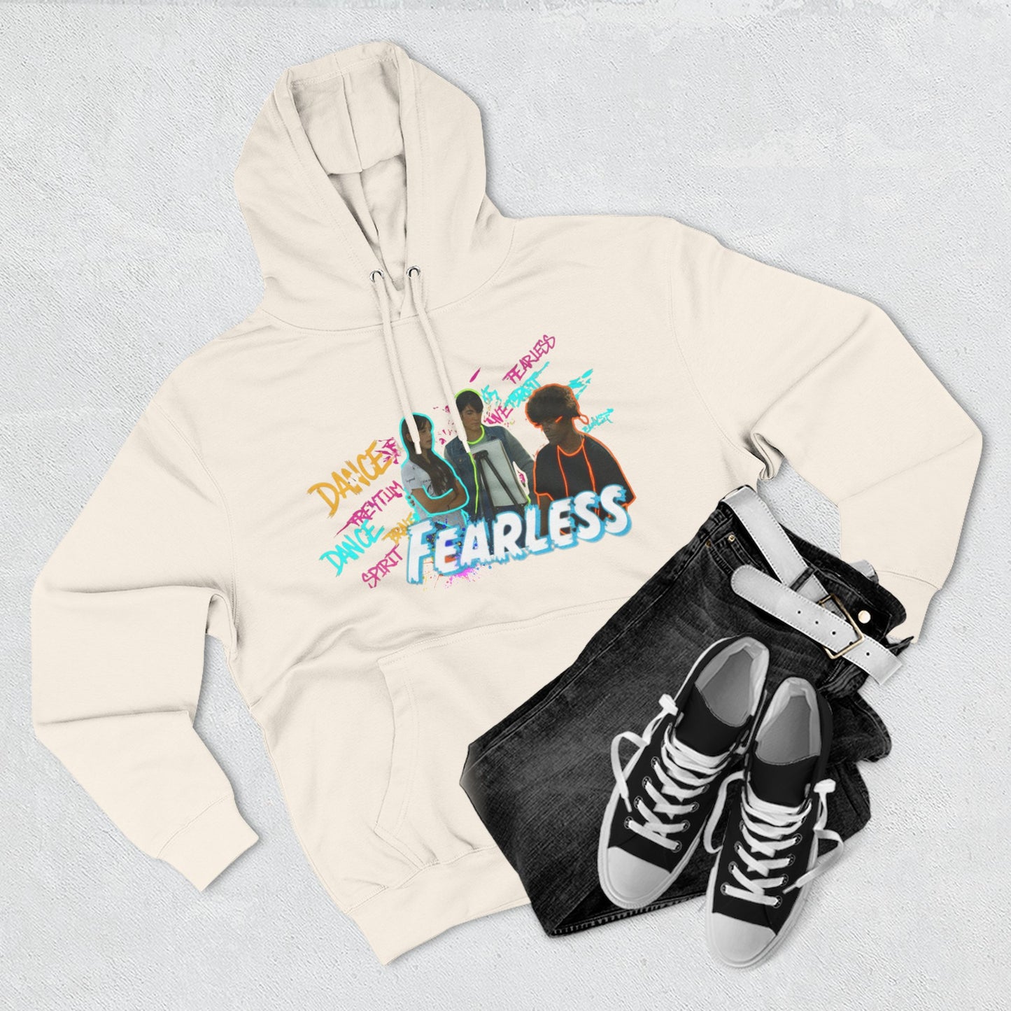 Fearless Three-Panel Fleece Hoodie, Dance Apparel, Motivational Gift, Streetwear, Comfort Wear, Unisex Fashion