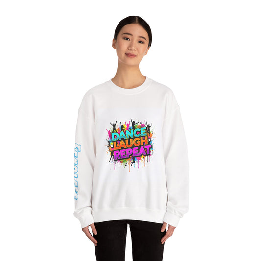 Colorful Dance Laugh Repeat Sweatshirt, Cozy Gift for Dancers, Fun Unisex Pullover, Perfect for Parties & Celebrations, Trendy Casual Wear