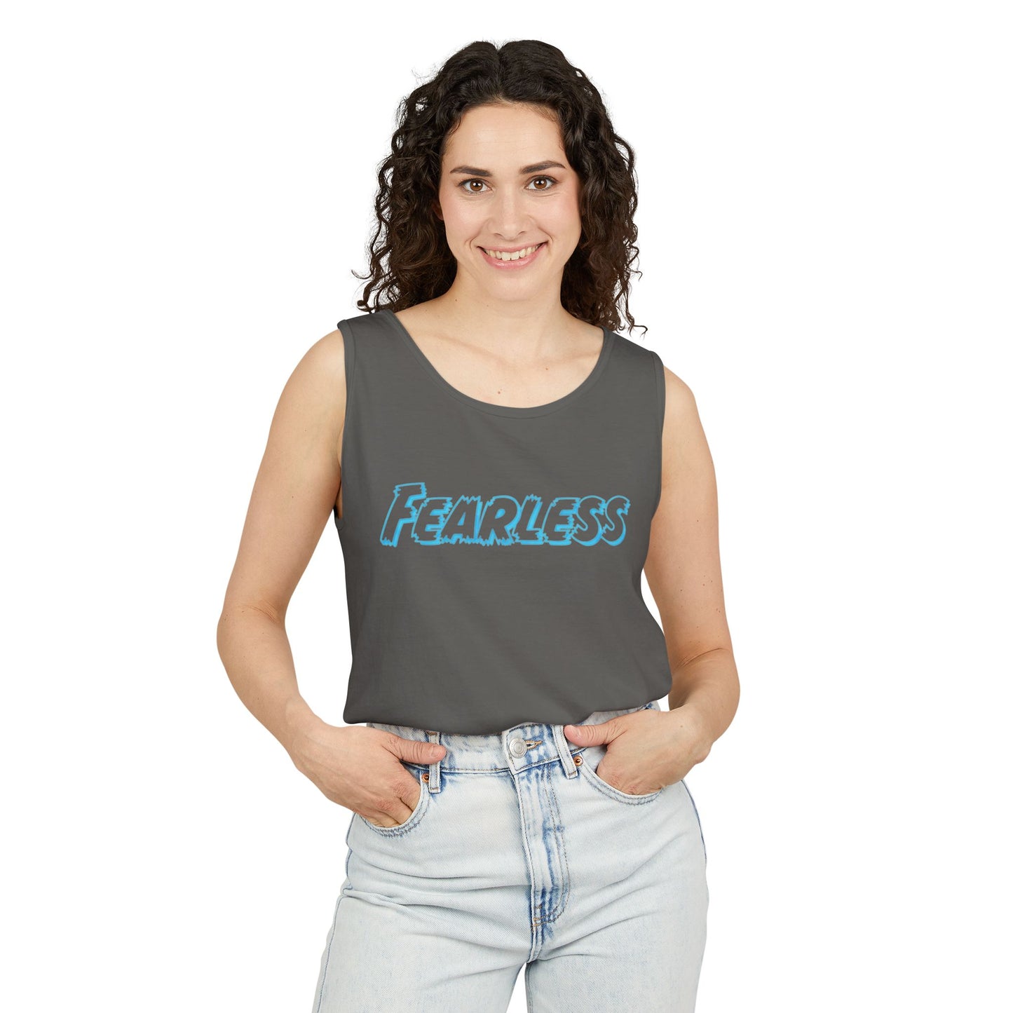 Fearless Unisex Garment-Dyed Tank Top | Summer Apparel, Motivational Wear, Vibrant Beachwear, Casual Outfit, Gift for Confidence