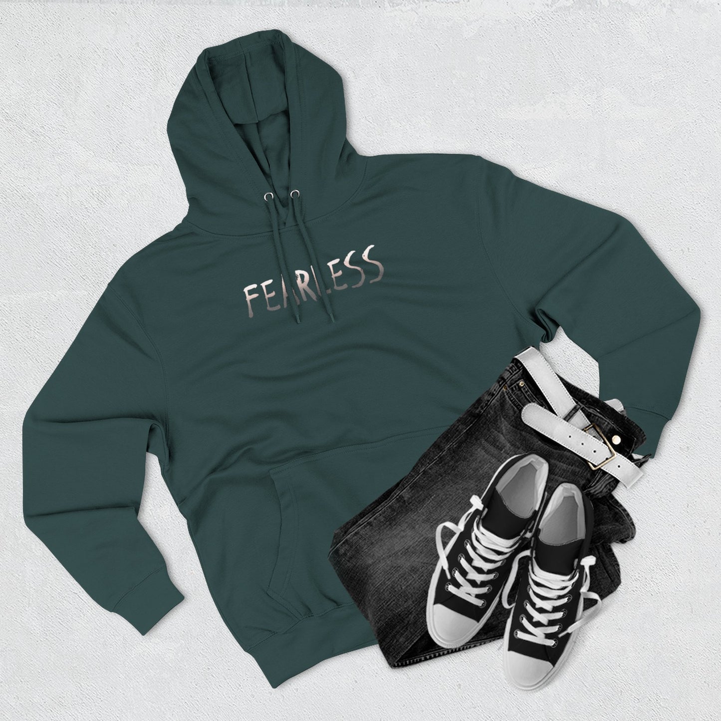Fearless Three-Panel Fleece Hoodie, Cozy Sweatshirt, Outdoor Hoodie, Unique Gift for Kids, Perfect for Autumn, Inspirational Wear