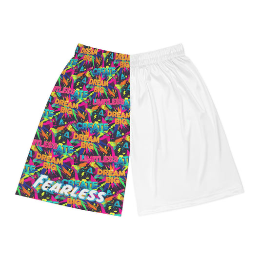 Fearless Dream Big Basketball Shorts, Colorful Workout Shorts, Activewear for Sports, Youth Athletic Gear, Motivational Sport Shorts