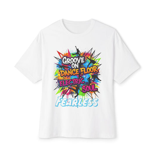 Electric Soul Groove Boxy Tee, Unisex Oversized Tee for Dance Lovers, Fearless Graphic Shirt, Party Outfit, Gift for Friends, Festival Wear