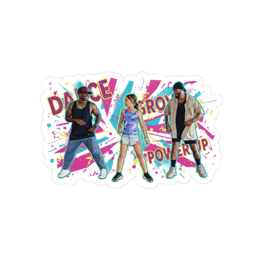 Dance Power-Up Kiss-Cut Stickers, Fun Laptop Decor, Vibrant Dance Party Stickers, Unique Gifts for Dancers, Colorful Notebook Accessories